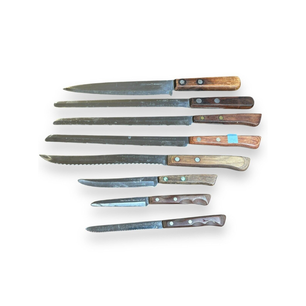 VTG Assorted Flint Arrowhead Knifes Lot of 8 Vanadium USA Wood Handles Rare